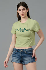 Butterfly Printed Green Crop top for Women