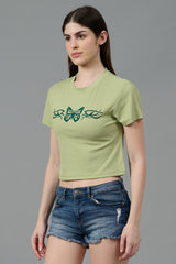 Butterfly Printed Green Crop top for Women