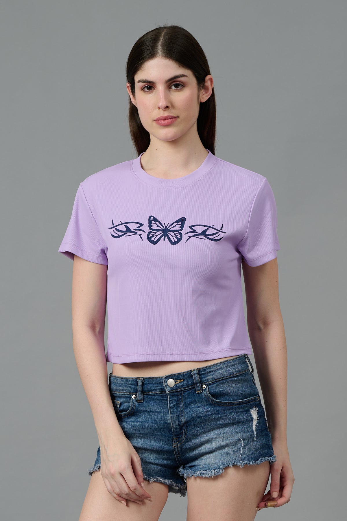 Butterfly Printed Purple Crop top for Women