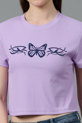 Butterfly Printed Purple Crop top for Women