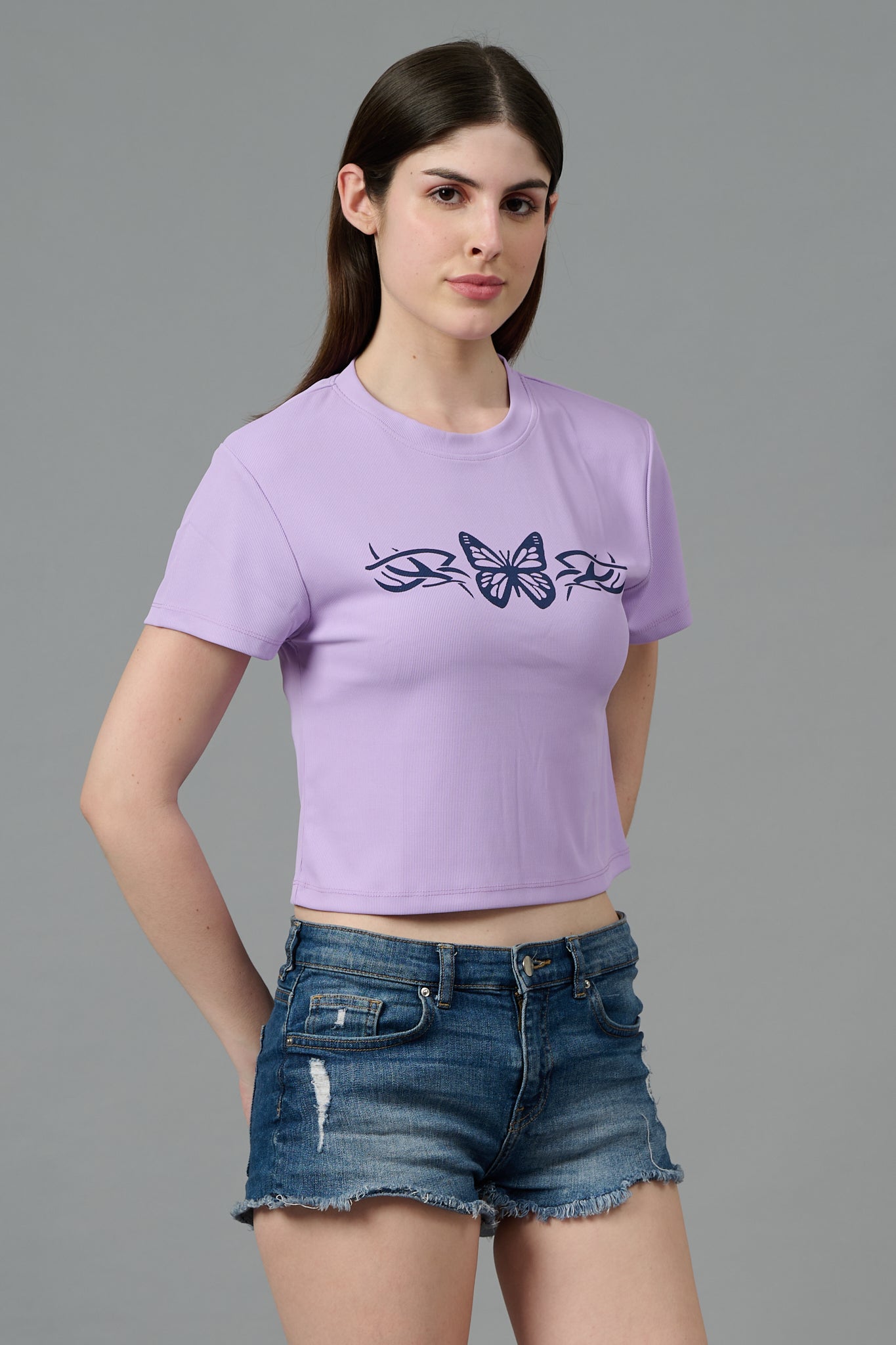 Butterfly Printed Purple Crop top for Women