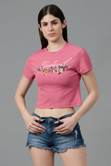 Go Devil with Flower Printed Pink Crop top for Women