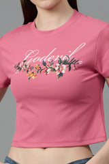 Go Devil with Flower Printed Pink Crop top for Women