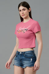 Go Devil with Flower Printed Pink Crop top for Women