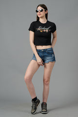Go Devil with Flower Printed Black Crop top for Women