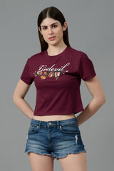 Go Devil with Flower Printed Maroon Crop top for Women