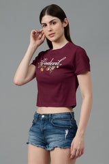 Go Devil with Flower Printed Maroon Crop top for Women