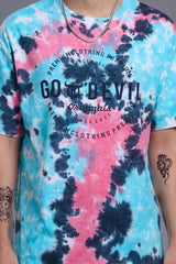 Go Devil Stamp Printed Tie Dye Oversized T-Shirt for Men