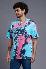 Go Devil Stamp Printed Tie Dye Oversized T-Shirt for Men