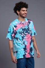 Go Devil Stamp Printed Tie Dye Oversized T-Shirt for Men