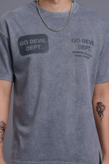 Go Devil Dept (In Black) Printed Grey Oversized T-Shirt for Men