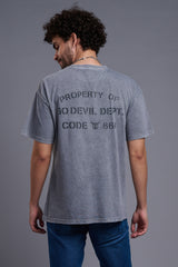 Go Devil Dept (In Black) Printed Grey Oversized T-Shirt for Men