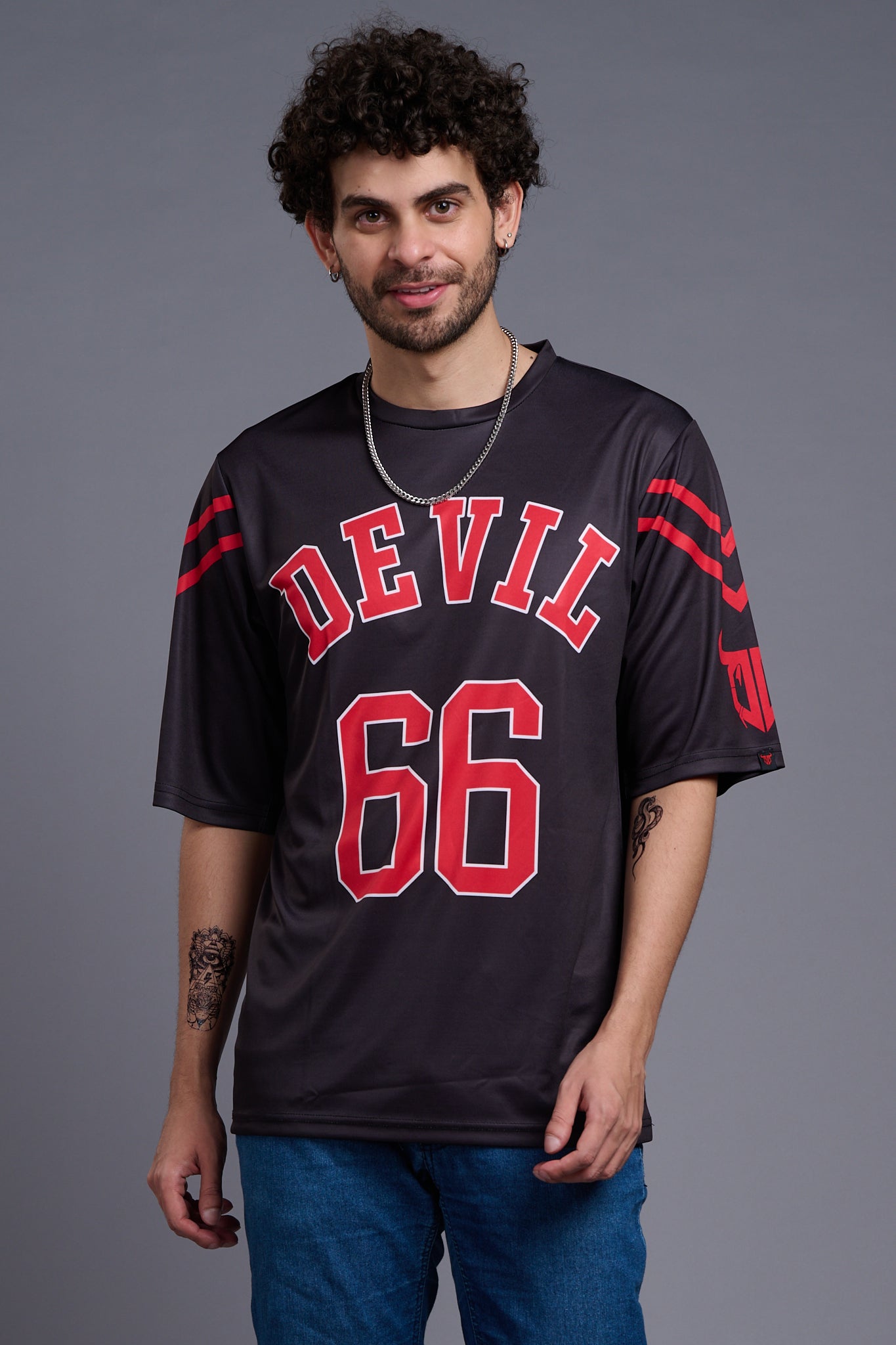 Go Devil 66 (In Red) Printed Black Oversized T-Shirt for Men