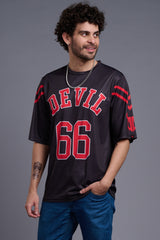 Go Devil 66 (In Red) Printed Black Oversized T-Shirt for Men