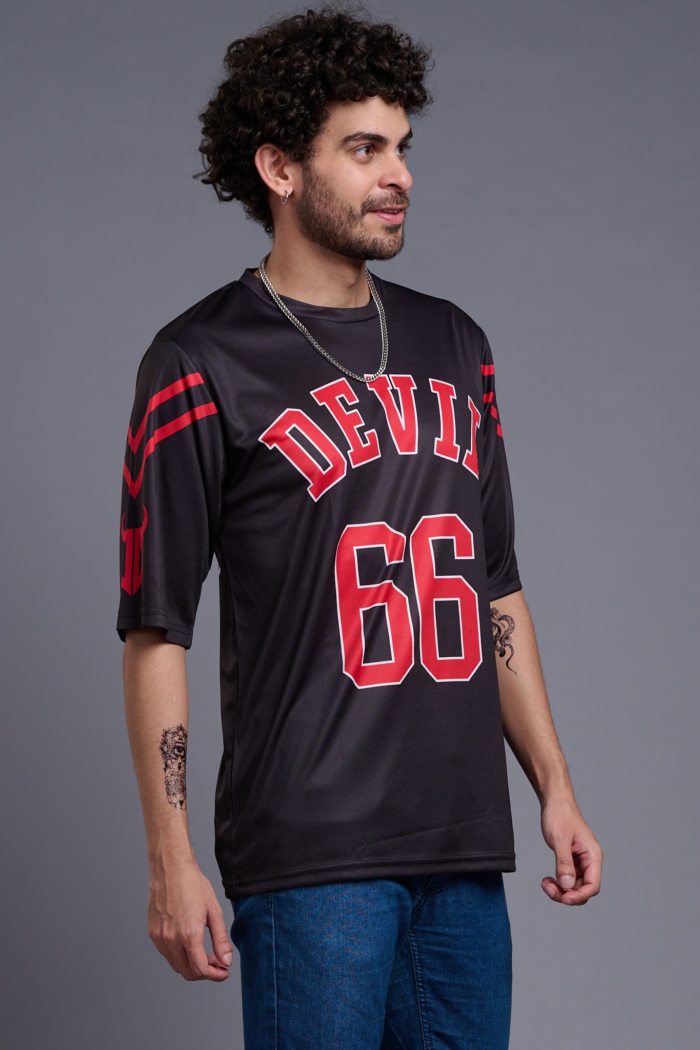 Go Devil 66 (In Red) Printed Black Oversized T-Shirt for Men