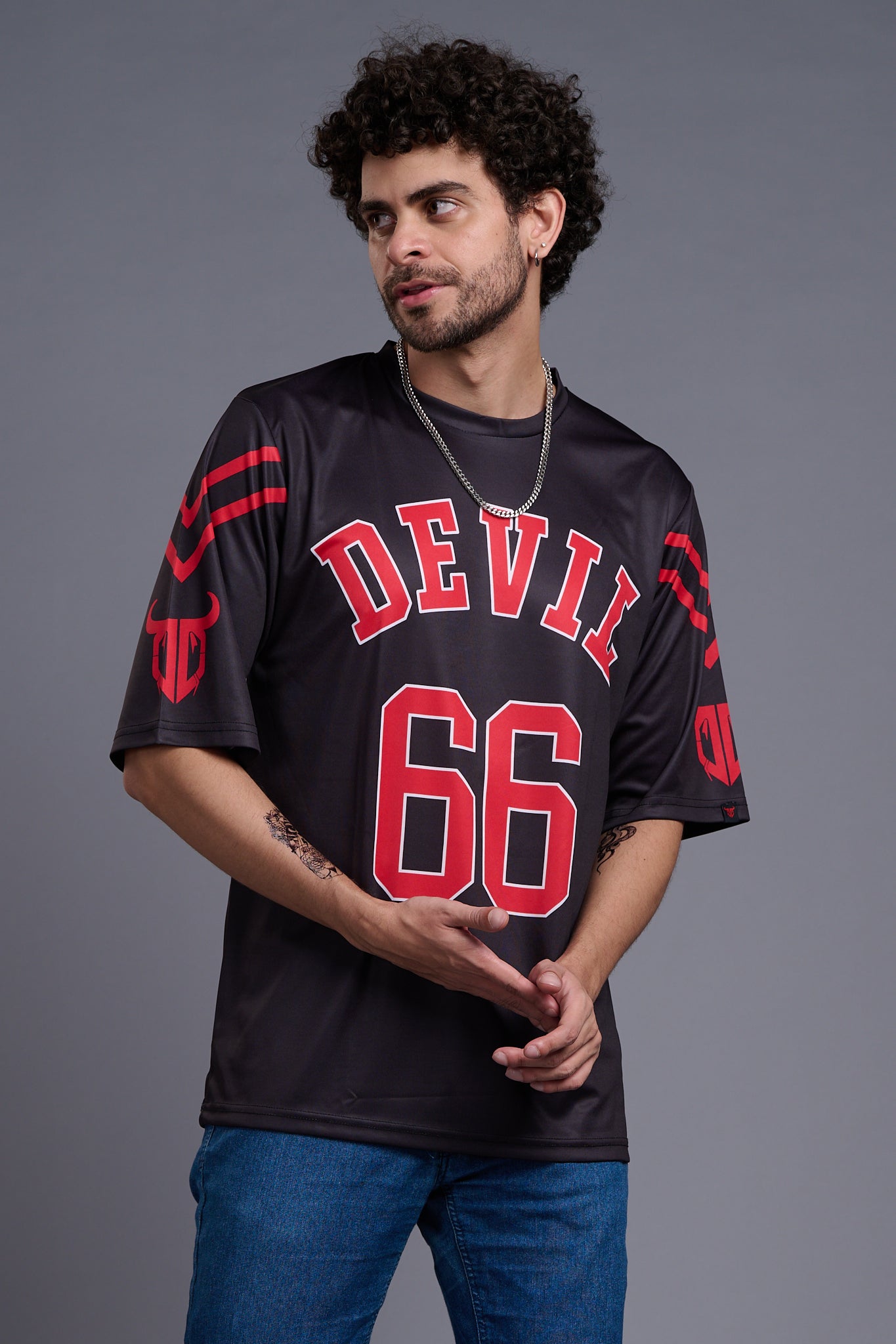 Go Devil 66 (In Red) Printed Black Oversized T-Shirt for Men