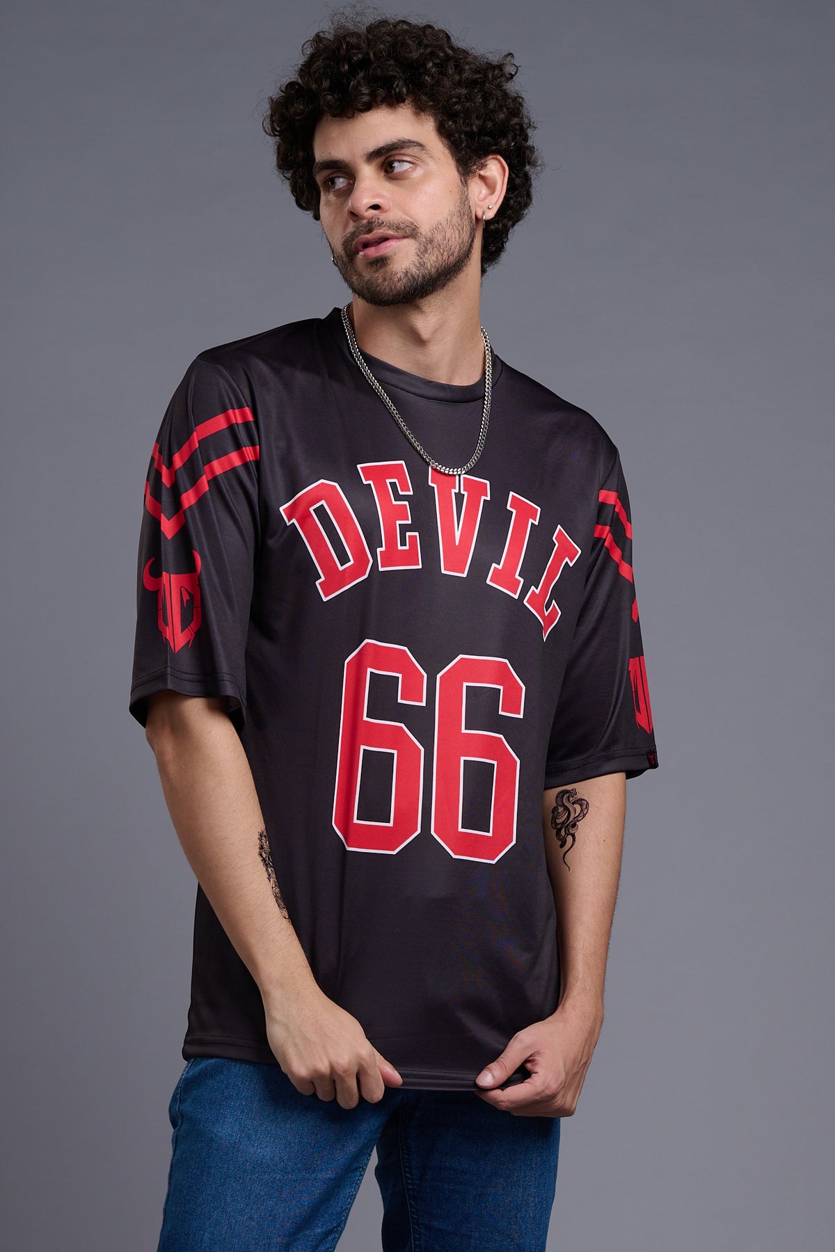 Go Devil 66 (In Red) Printed Black Oversized T-Shirt for Men