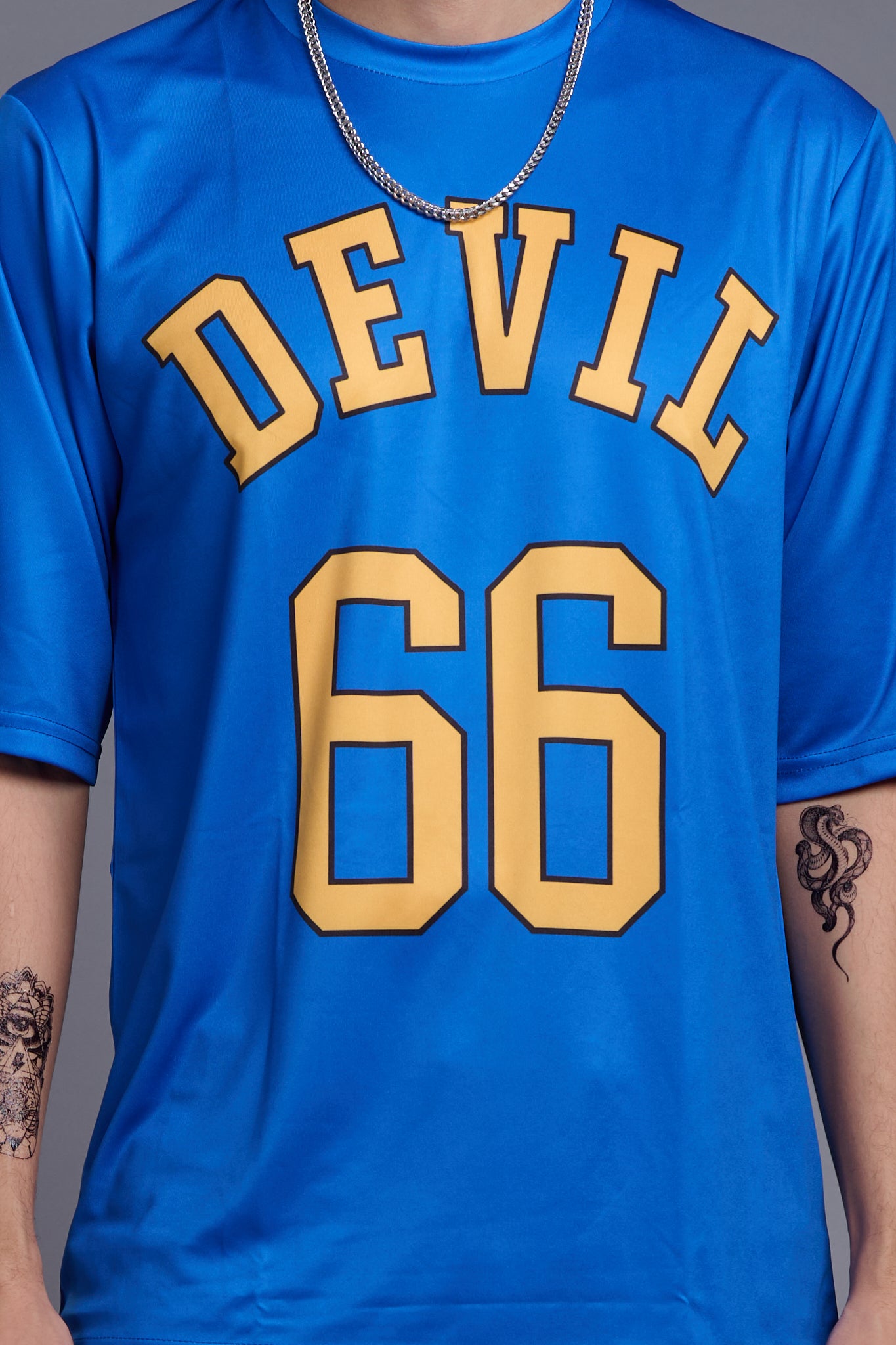 Go Devil 66 (In Yellow) Printed Blue Oversized T-Shirt for Men