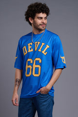 Go Devil 66 (In Yellow) Printed Blue Oversized T-Shirt for Men