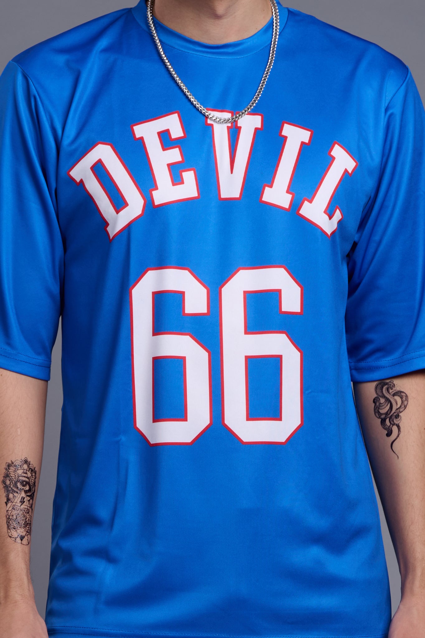 Go Devil 66 (In White) Printed Blue Oversized T-Shirt for Men