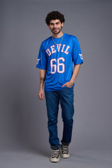 Go Devil 66 (In White) Printed Blue Oversized T-Shirt for Men