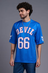 Go Devil 66 (In White) Printed Blue Oversized T-Shirt for Men