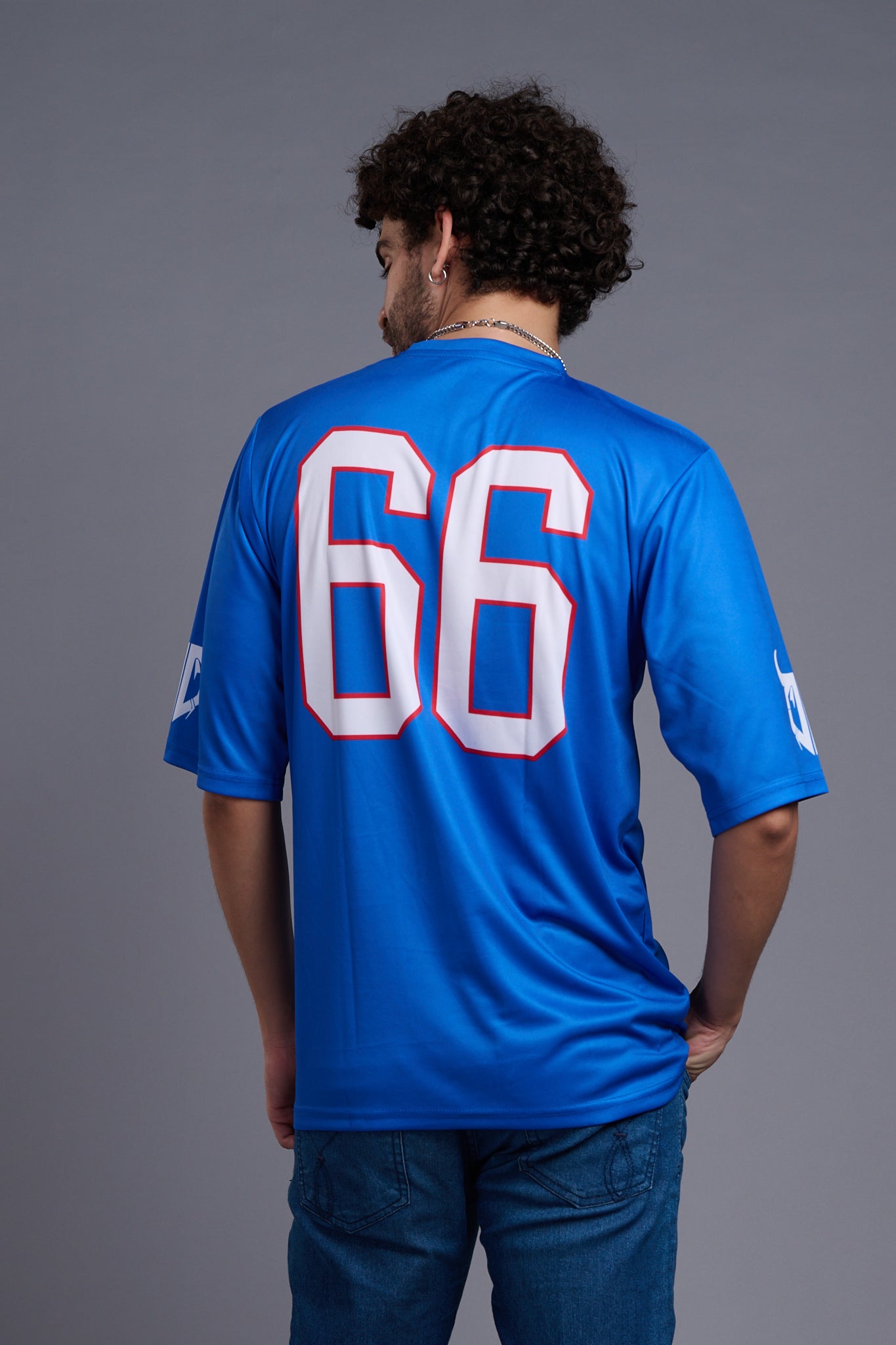 Go Devil 66 (In White) Printed Blue Oversized T-Shirt for Men