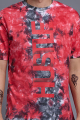 Hustle Printed Tye Die Red & Grey Oversized T-Shirt for Men