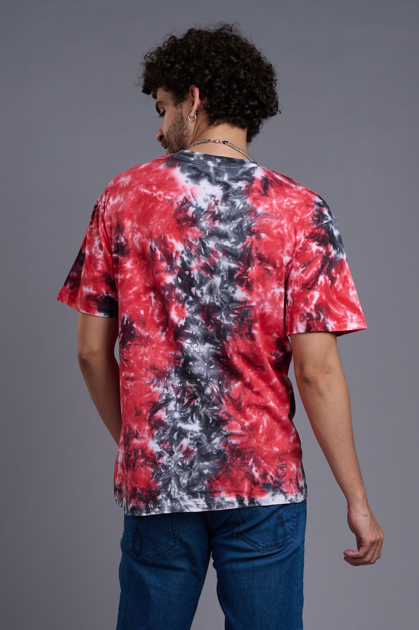 Hustle Printed Tye Die Red & Grey Oversized T-Shirt for Men