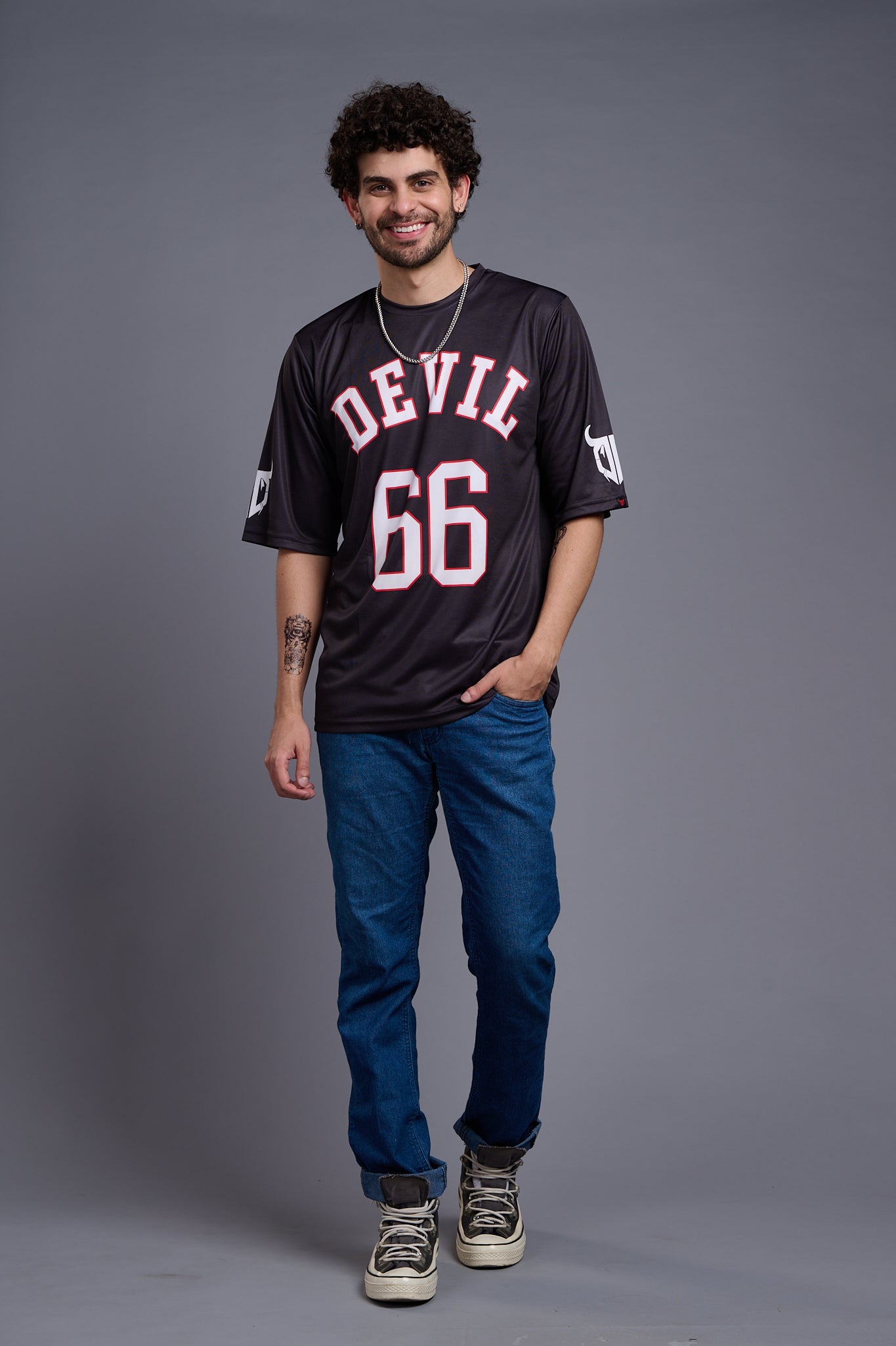 Go Devil 66 (In White) Printed Black Oversized T-Shirt for Men