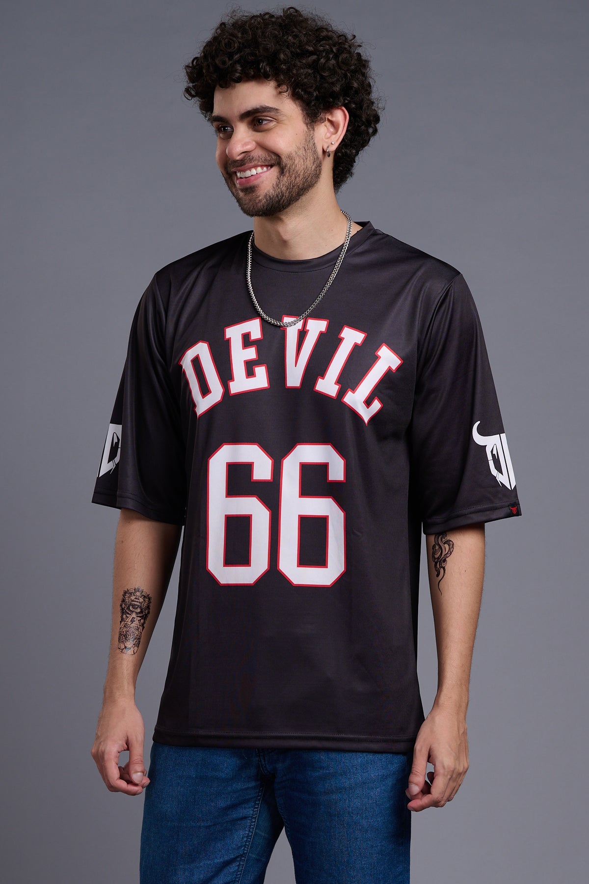 Go Devil 66 (In White) Printed Black Oversized T-Shirt for Men