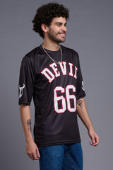 Go Devil 66 (In White) Printed Black Oversized T-Shirt for Men