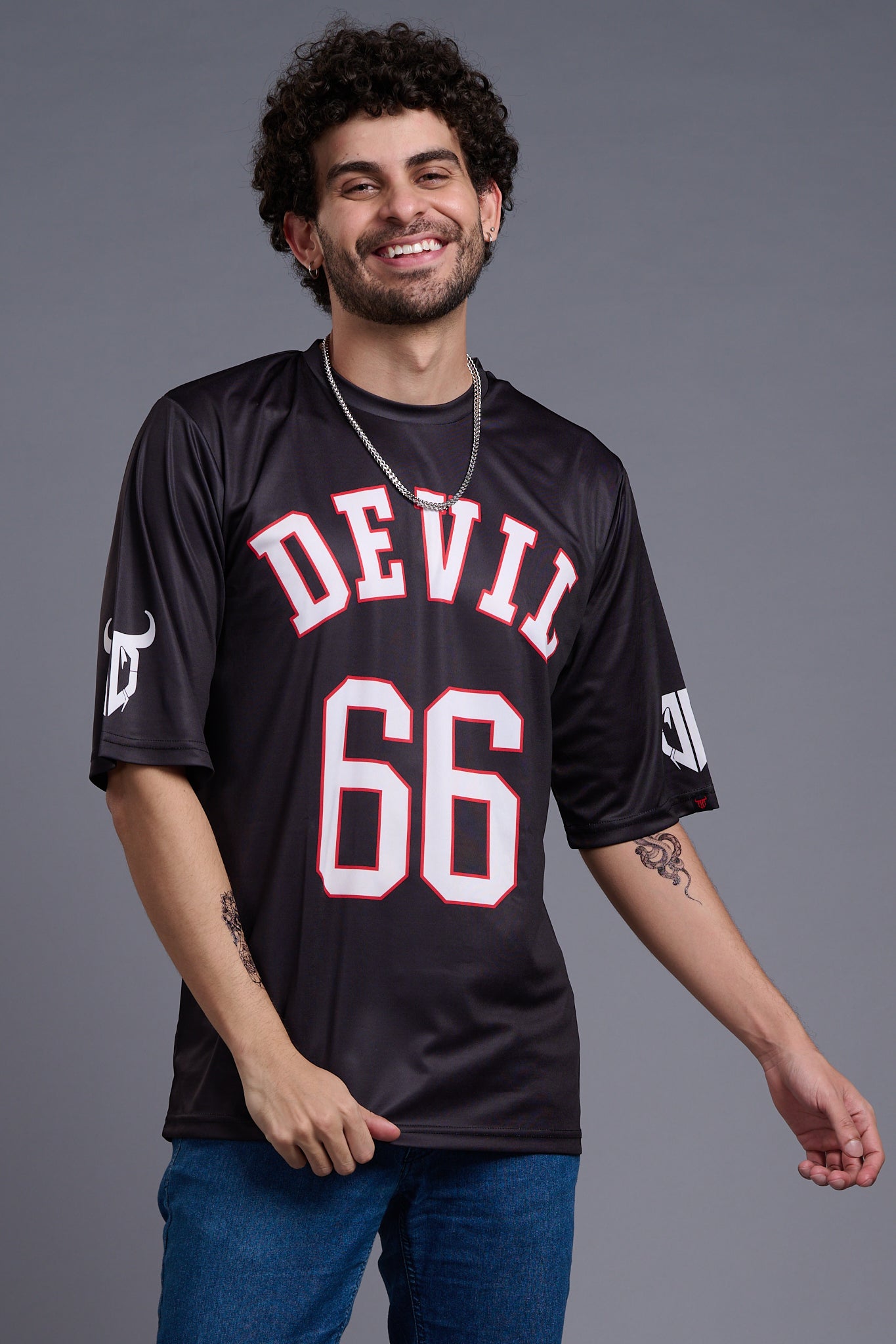 Go Devil 66 (In White) Printed Black Oversized T-Shirt for Men