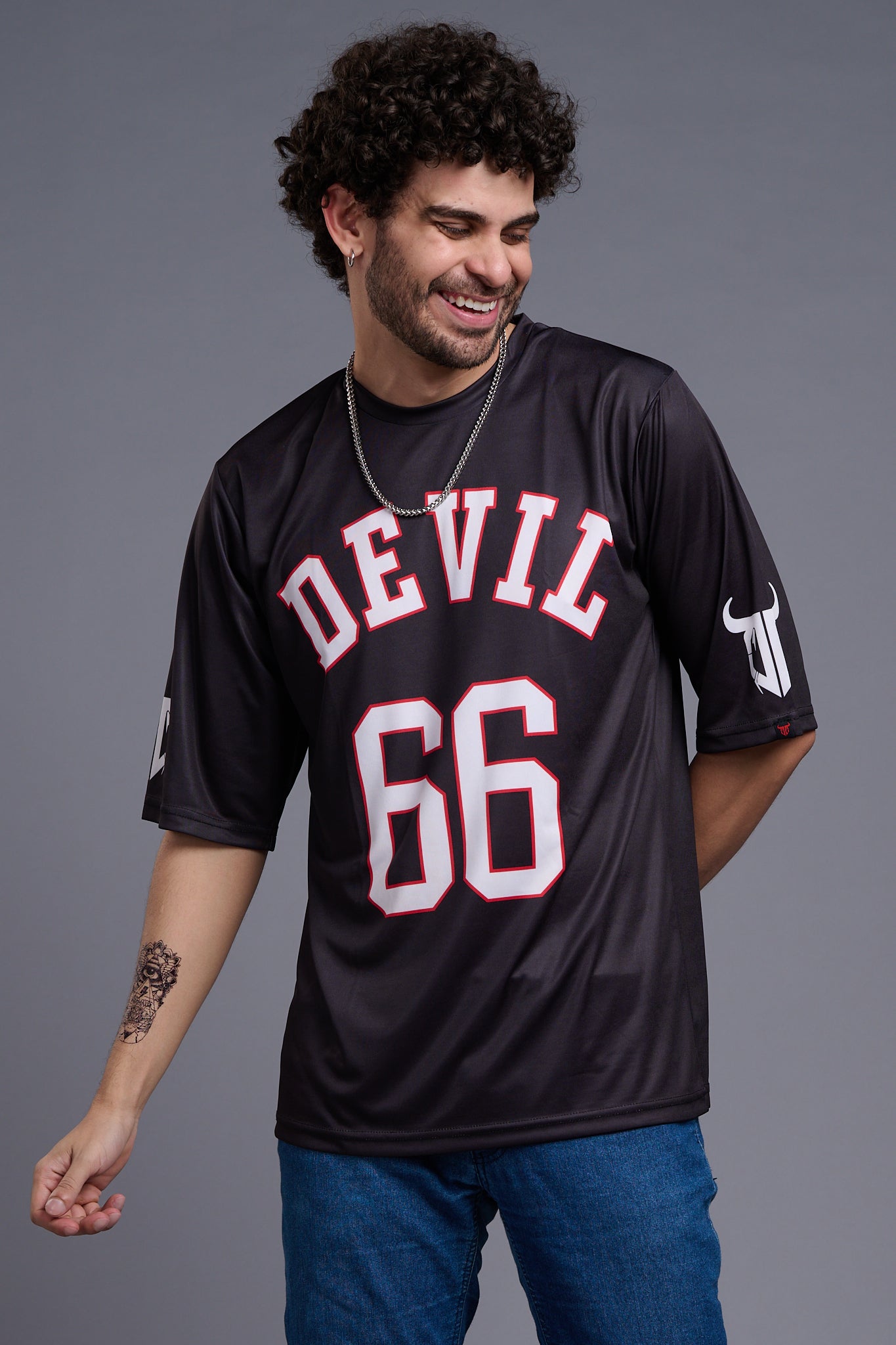 Go Devil 66 (In White) Printed Black Oversized T-Shirt for Men