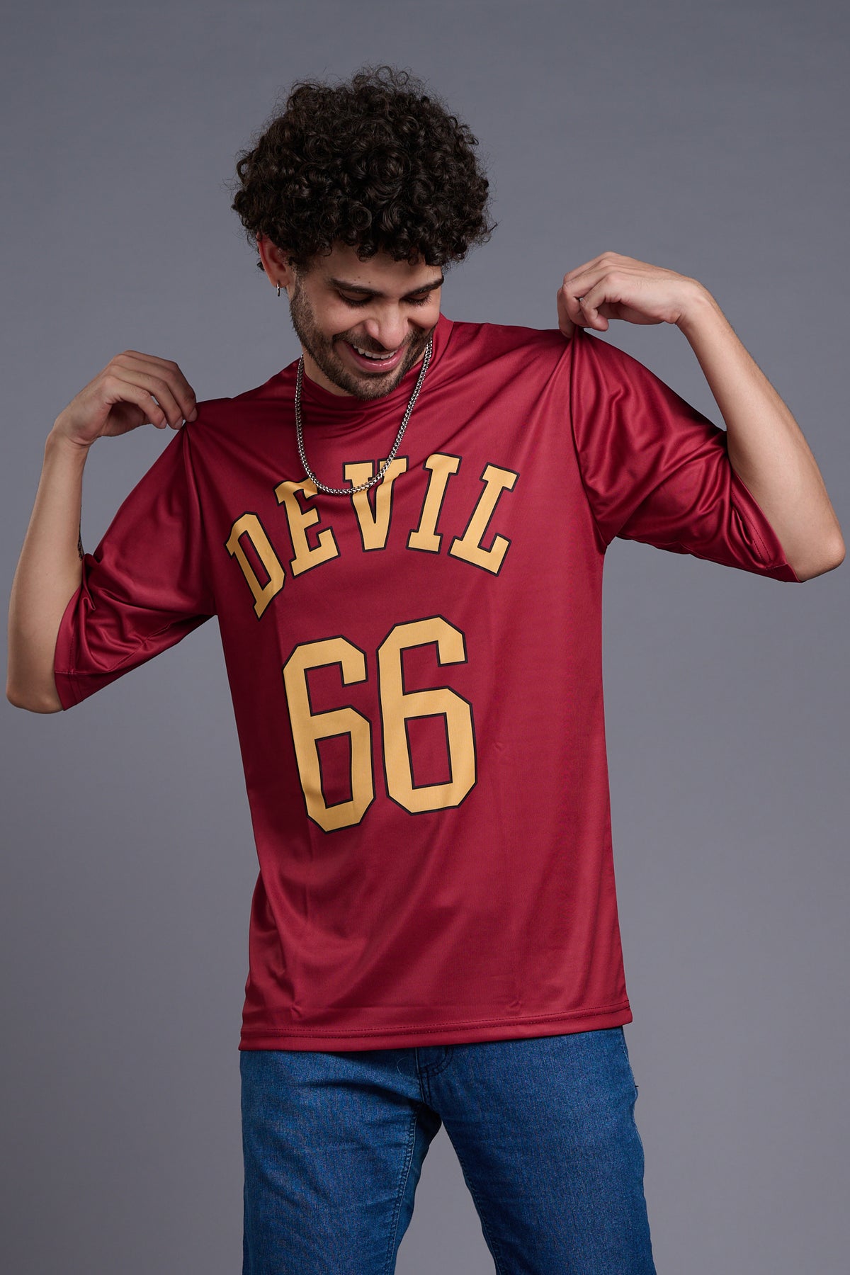 Go Devil 66 (In Yellow) Printed Red Oversized T-Shirt for Men