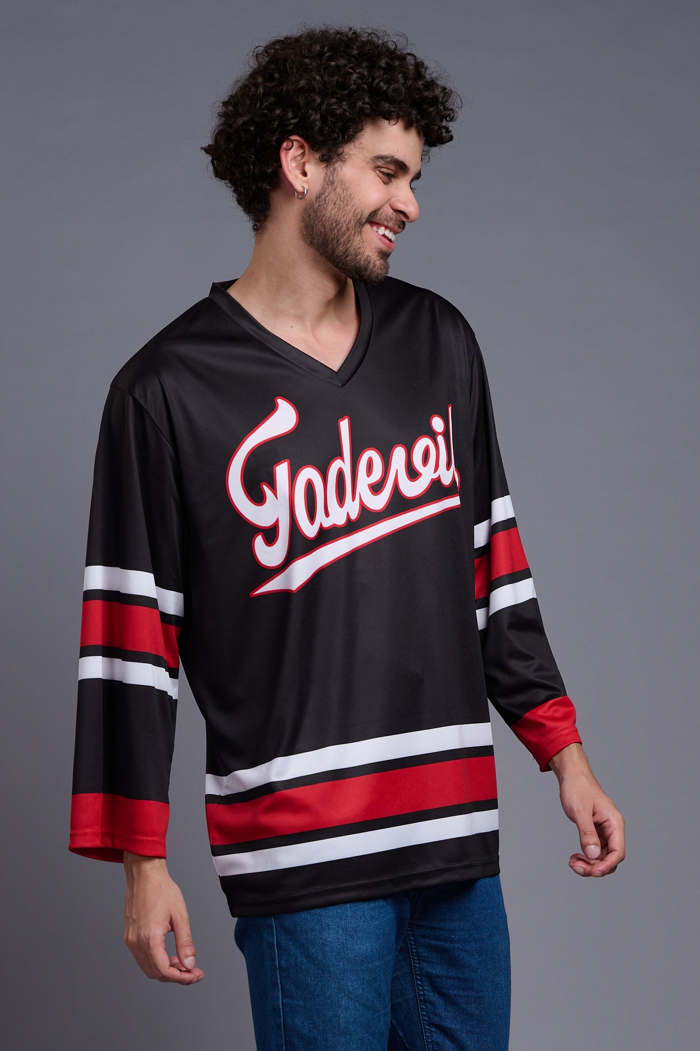 Stripes Printed Red, White And Black Full Sized Oversized T-Shirt for Men