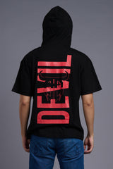 Red Devil Printed Hooded Oversized T-Shirt for Men