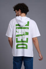 Devil (In Green) Printed White Hooded Oversized T-Shirt for Men