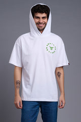 Devil (In Green) Printed White Hooded Oversized T-Shirt for Men