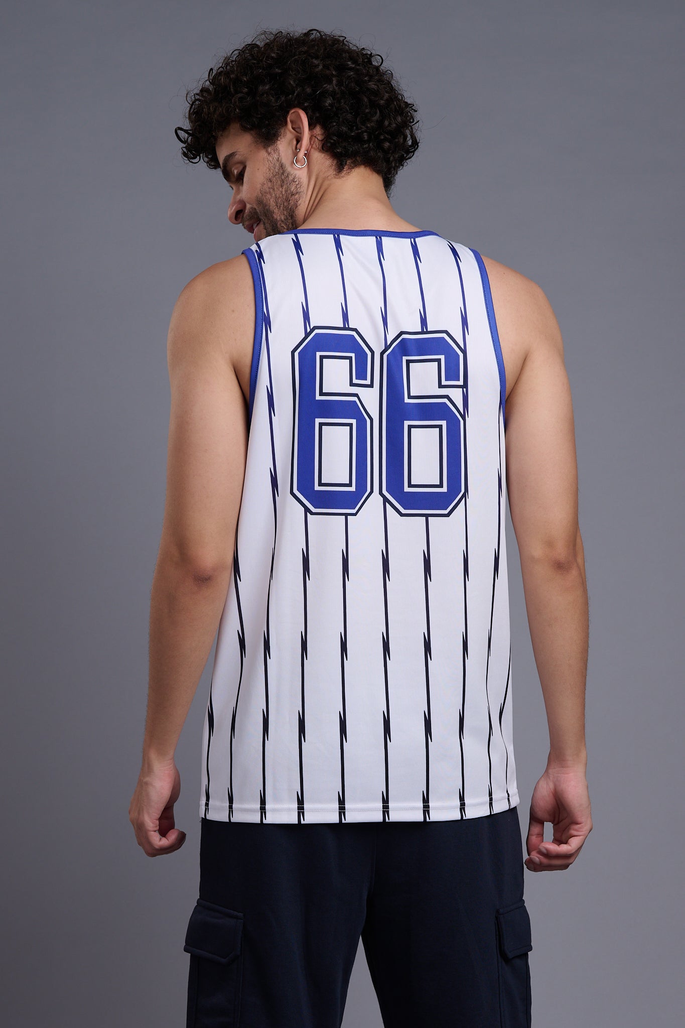 Go Devil 66 (In Royal Blue) Printed Stripes Royal Blue & White Vests for Men