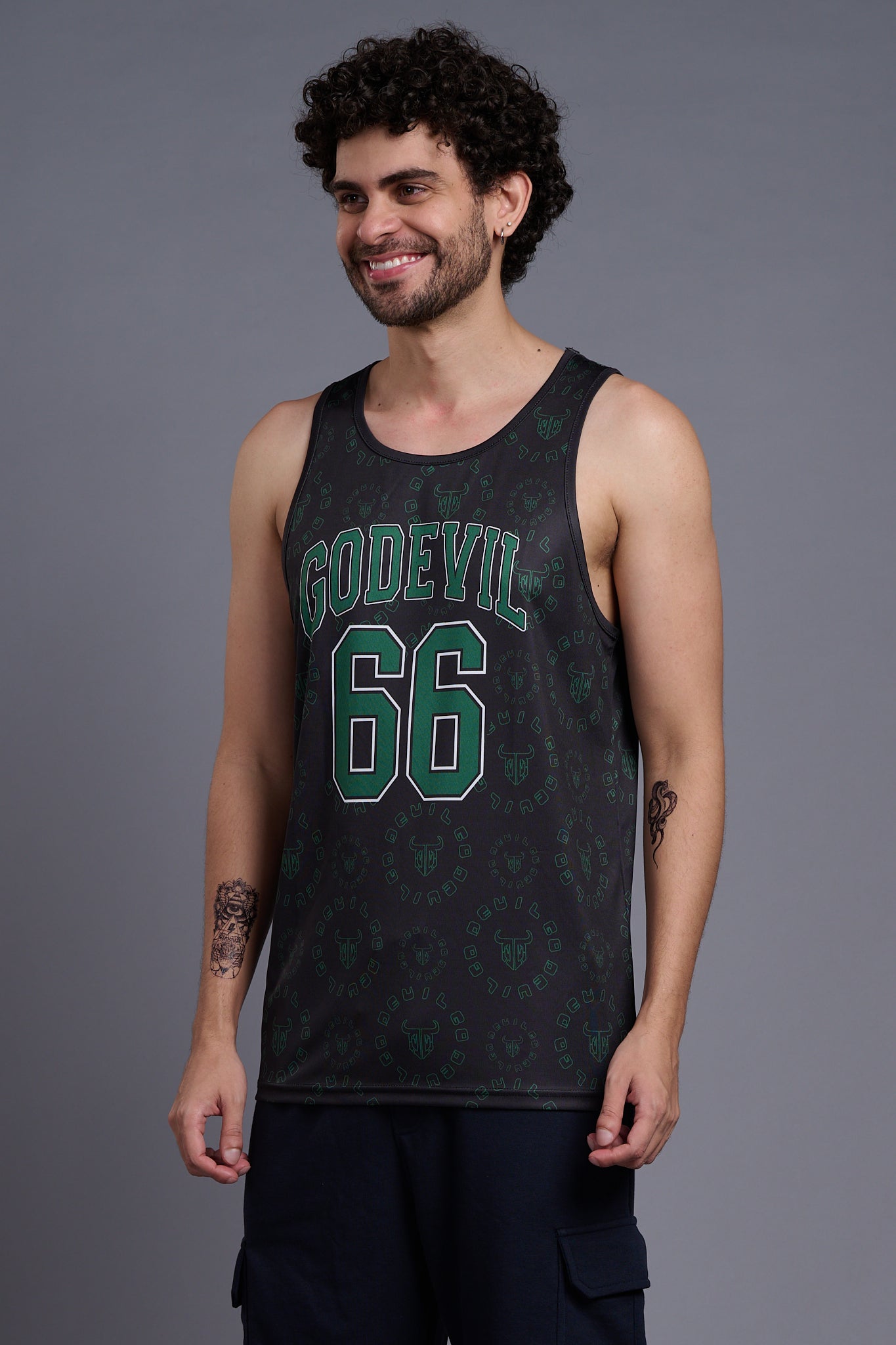 Go Devil 66(In Green) With Logo & Gradient Printed Black & Green Vests for Men