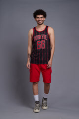 Go Devil 66 Printed Stripes Red & Black Vests for Men