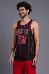 Go Devil 66 Printed Stripes Red & Black Vests for Men