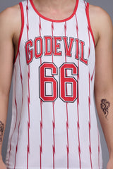 Go Devil 66 Printed Stripes Red & White Vests for Men