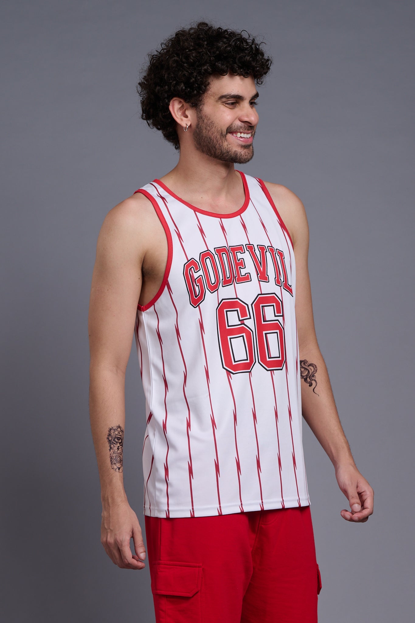 Go Devil 66 Printed Stripes Red & White Vests for Men