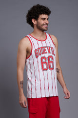 Go Devil 66 Printed Stripes Red & White Vests for Men