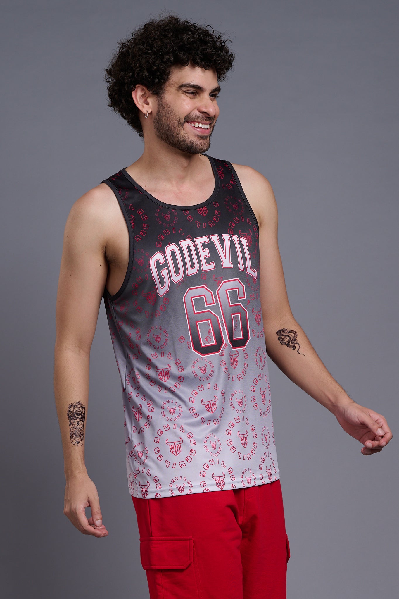 Go Devil 66 With Logo & Gradient Printed Black & White Vests for Men