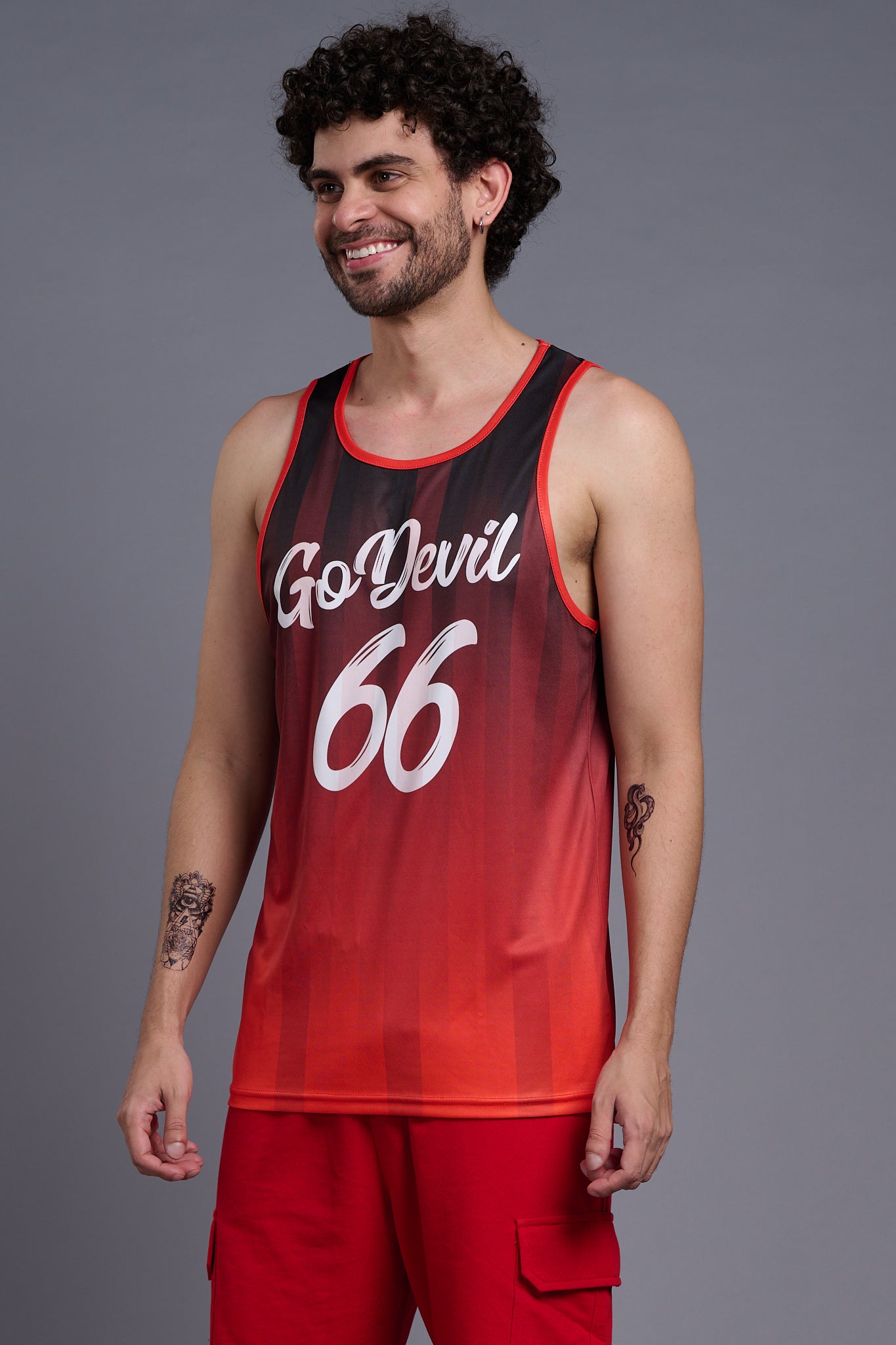 Go Devil 66 (In White) Printed Polyester Orange Gradient Vests for Men