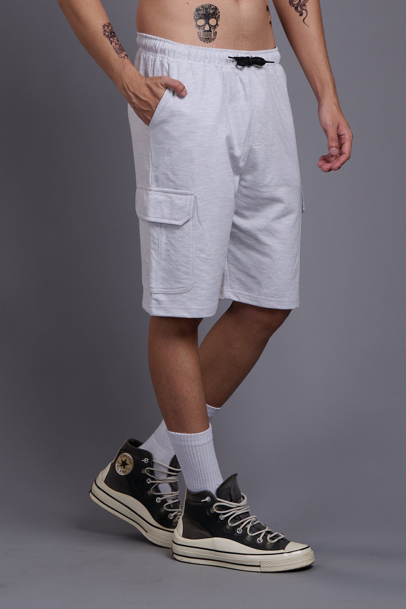 White Cargo Shorts for Men