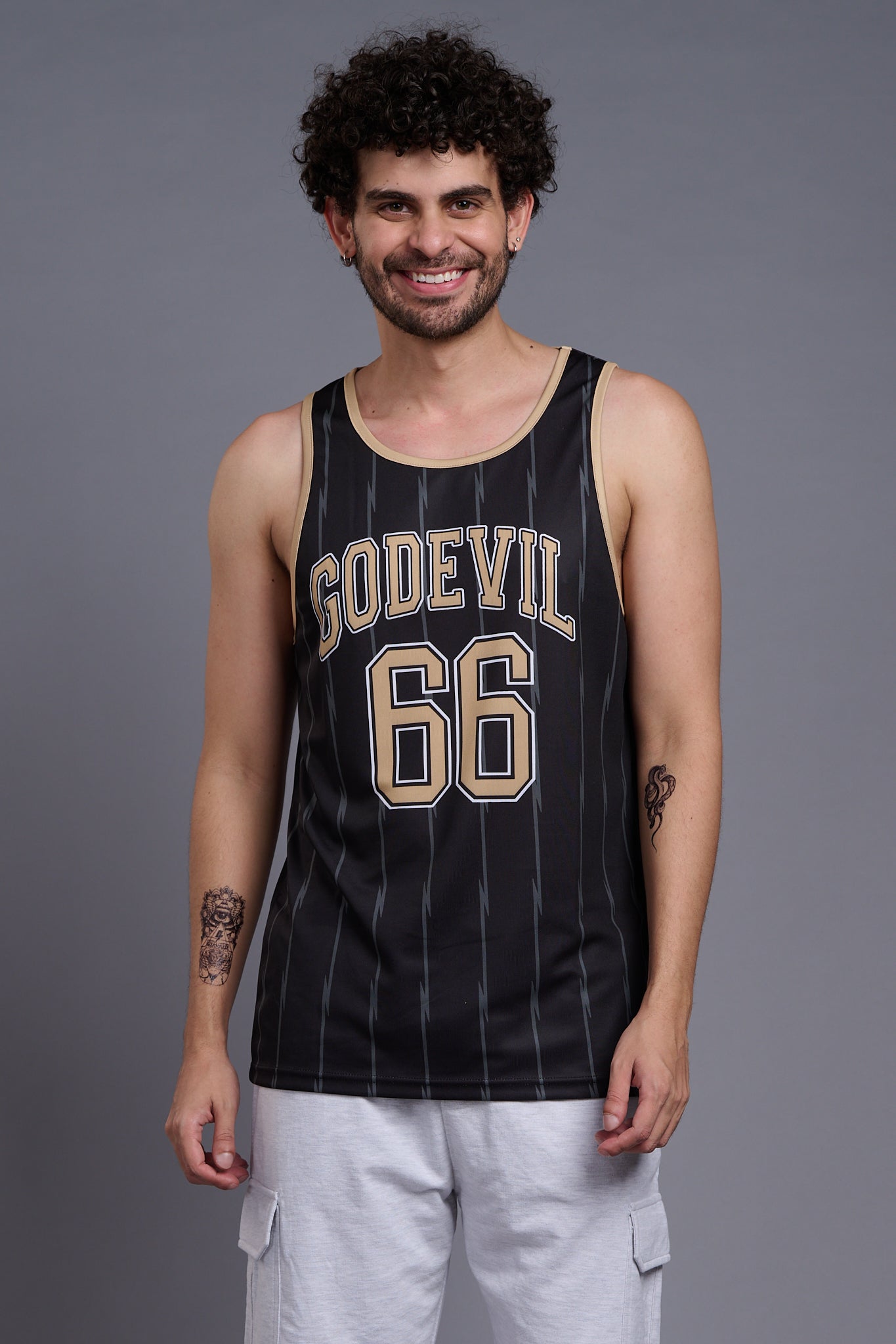 Go Devil 66 Printed Stripes Black Vests for Men